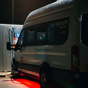 Winnebago Industries e-RV, charging at night
